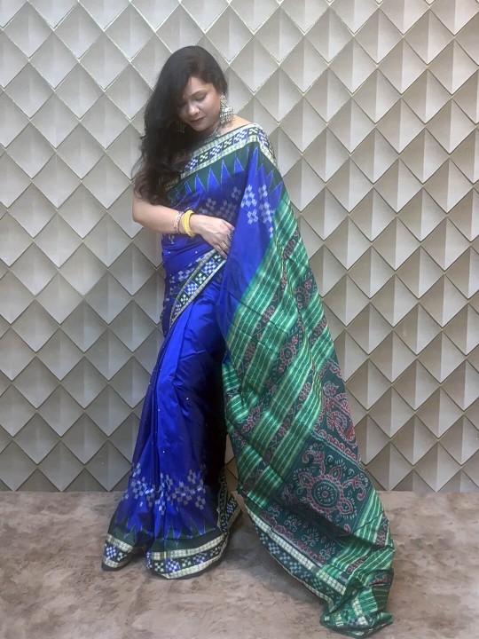 LEAD BLUE AND GREEN PASAPALI SAMBALPURI SILK SAREE